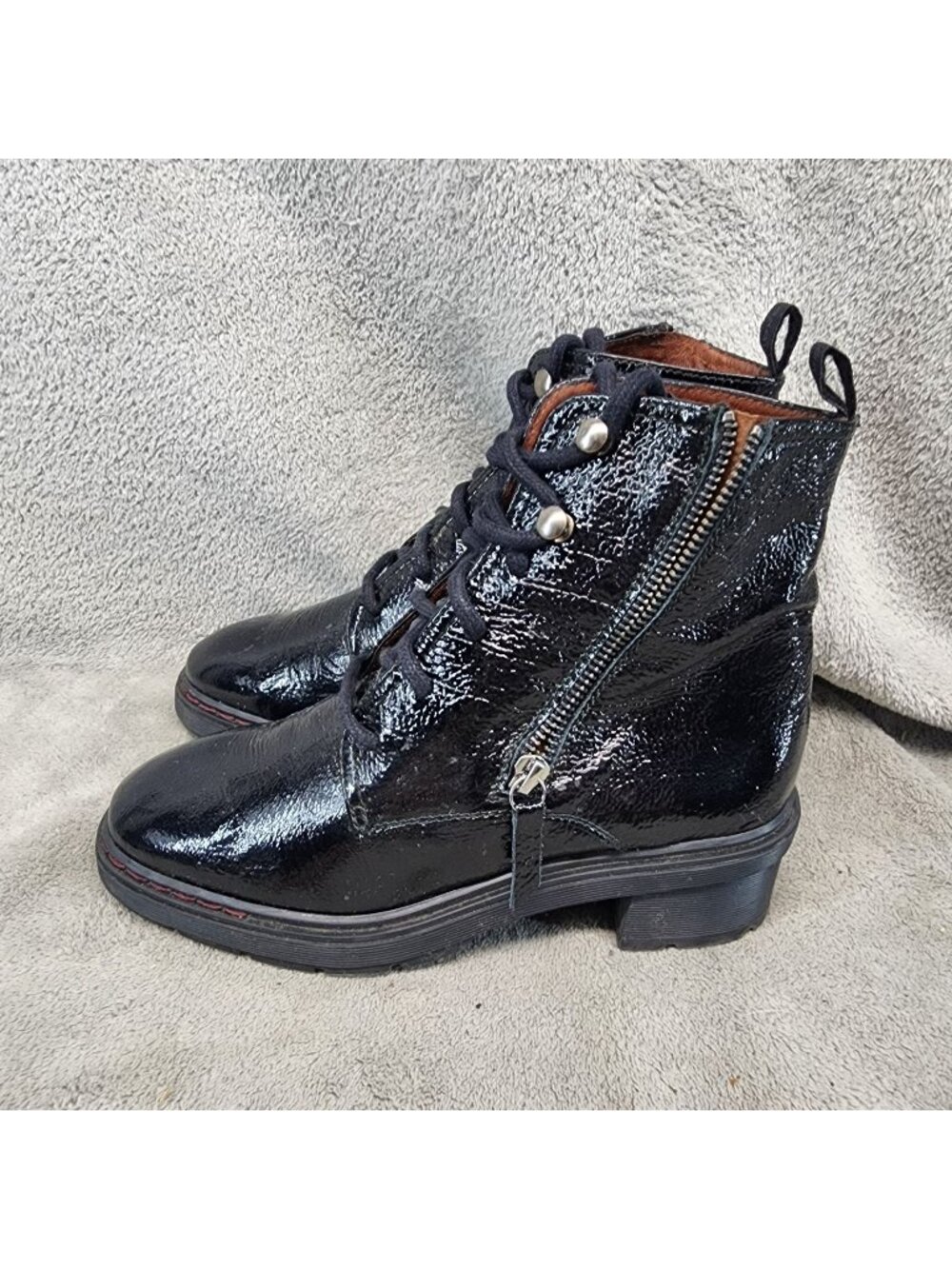 Hispanitas Shoes Womens Size EU 37 US 6 Black Patent Leather Combat Boots *Read*